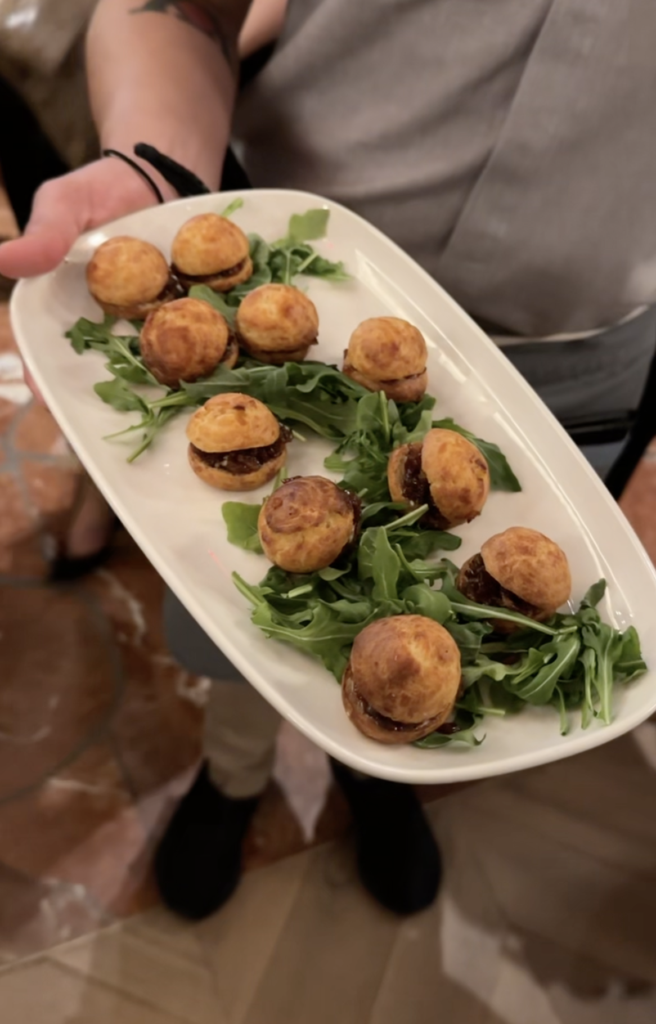 Housemade Gougeres with Bacon Jam and Whipped Boursin